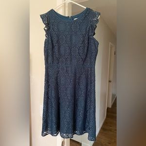 Loft size 4 lace flutter dress. Teal color. Excellent condition